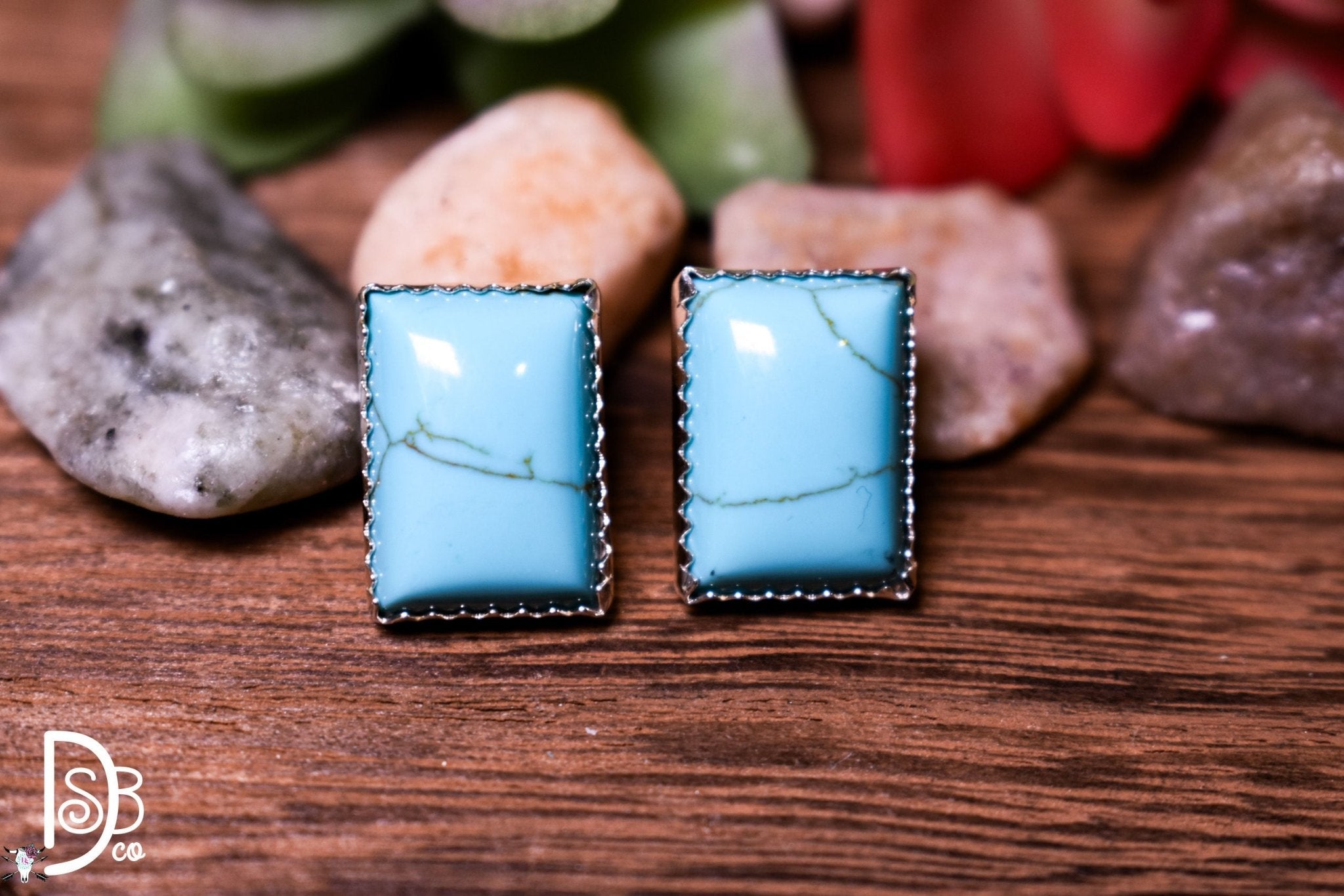 The Kathy Sterling & Turquoise Rectangle Studs - Deadwood South Boutique & Company LLC