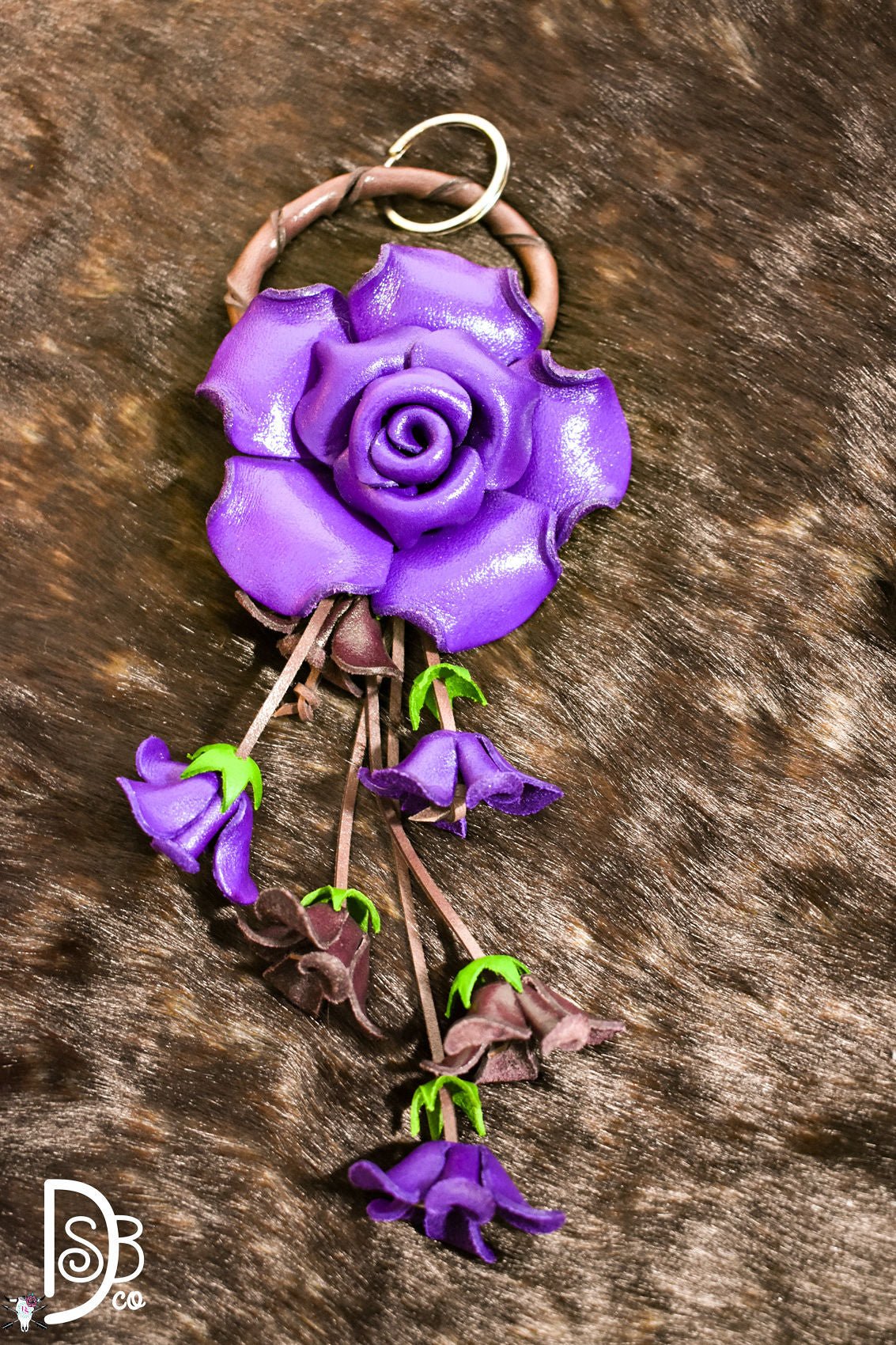 The Leather Flower Key Chain/ Bag Charm - Deadwood South Boutique & Company LLC