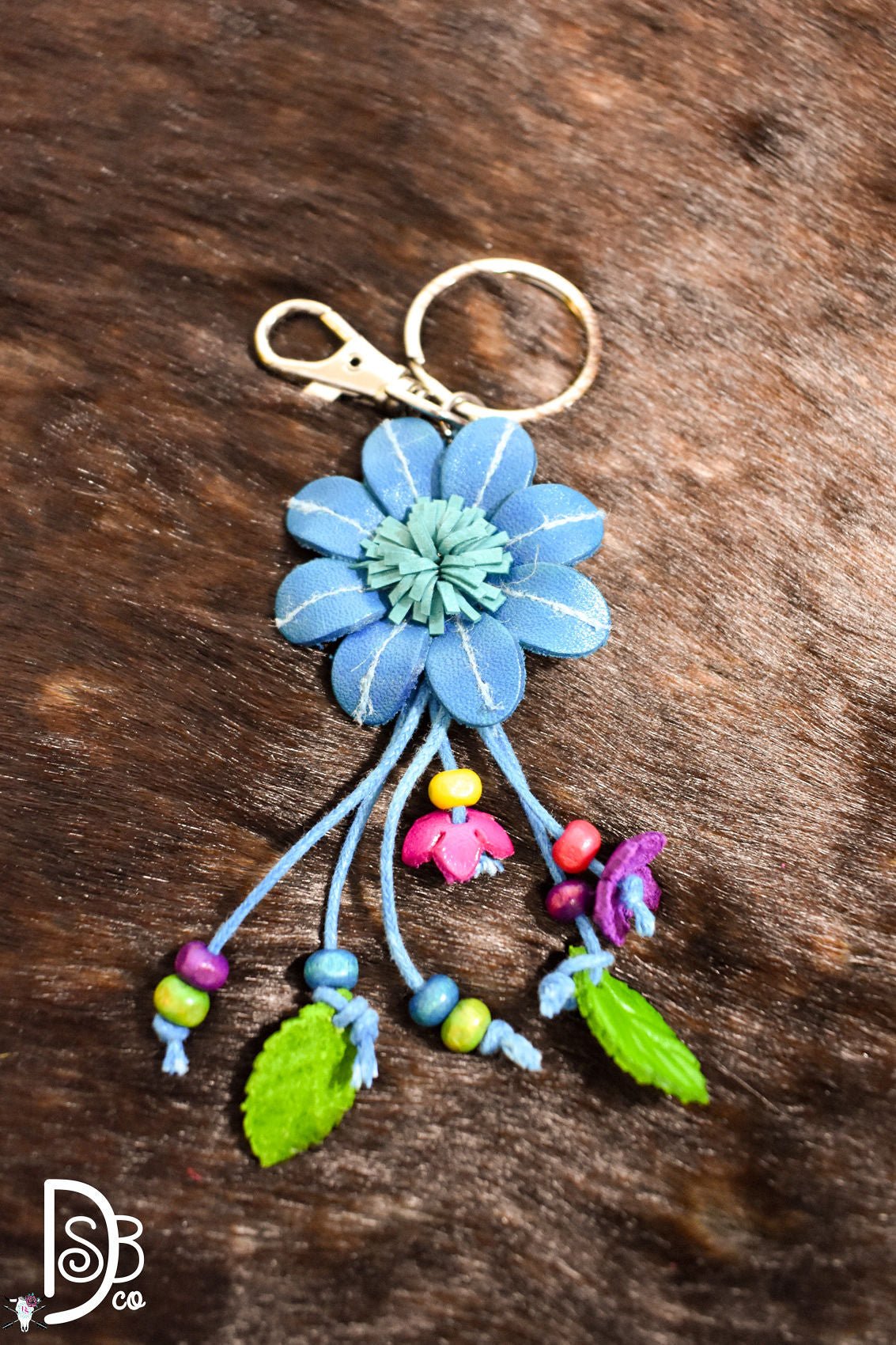 The Leather Flower Key Chain/ Bag Charm - Deadwood South Boutique & Company LLC