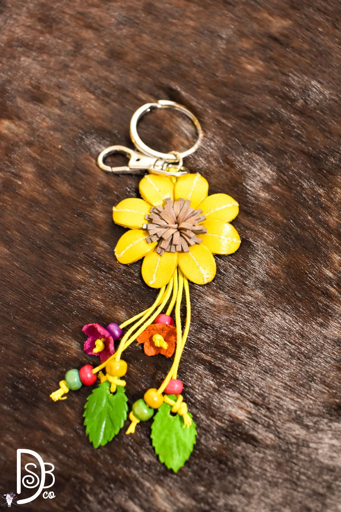 The Leather Flower Key Chain/ Bag Charm - Deadwood South Boutique & Company LLC