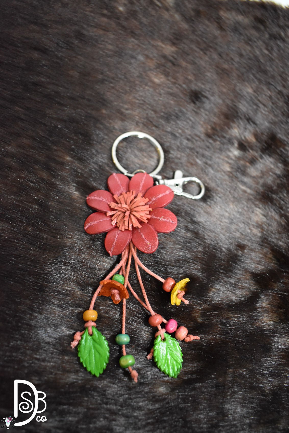 The Leather Flower Key Chain/ Bag Charm - Deadwood South Boutique & Company LLC