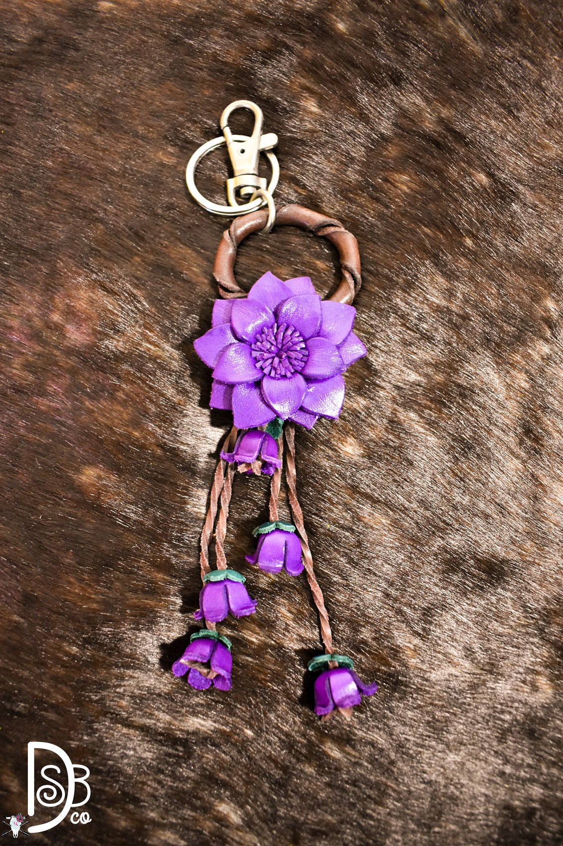 The Leather Flower Key Chain/ Bag Charm - Deadwood South Boutique & Company LLC