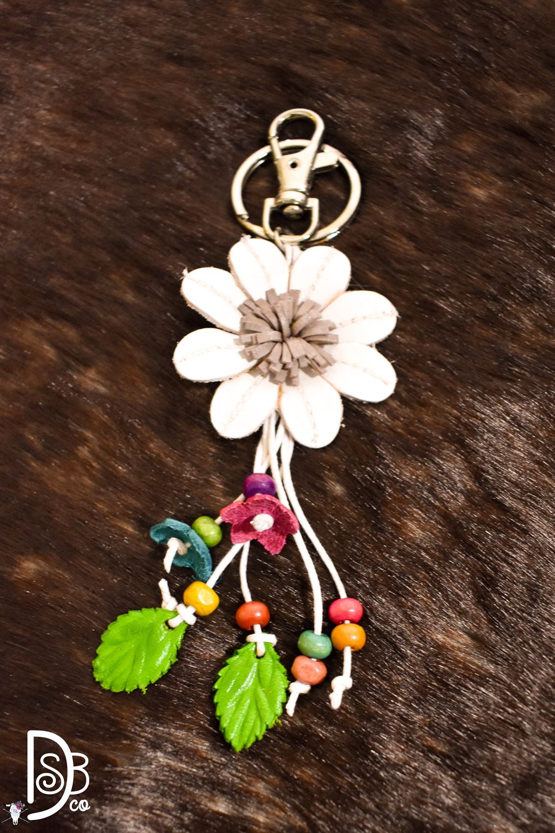 The Leather Flower Key Chain/ Bag Charm - Deadwood South Boutique & Company LLC