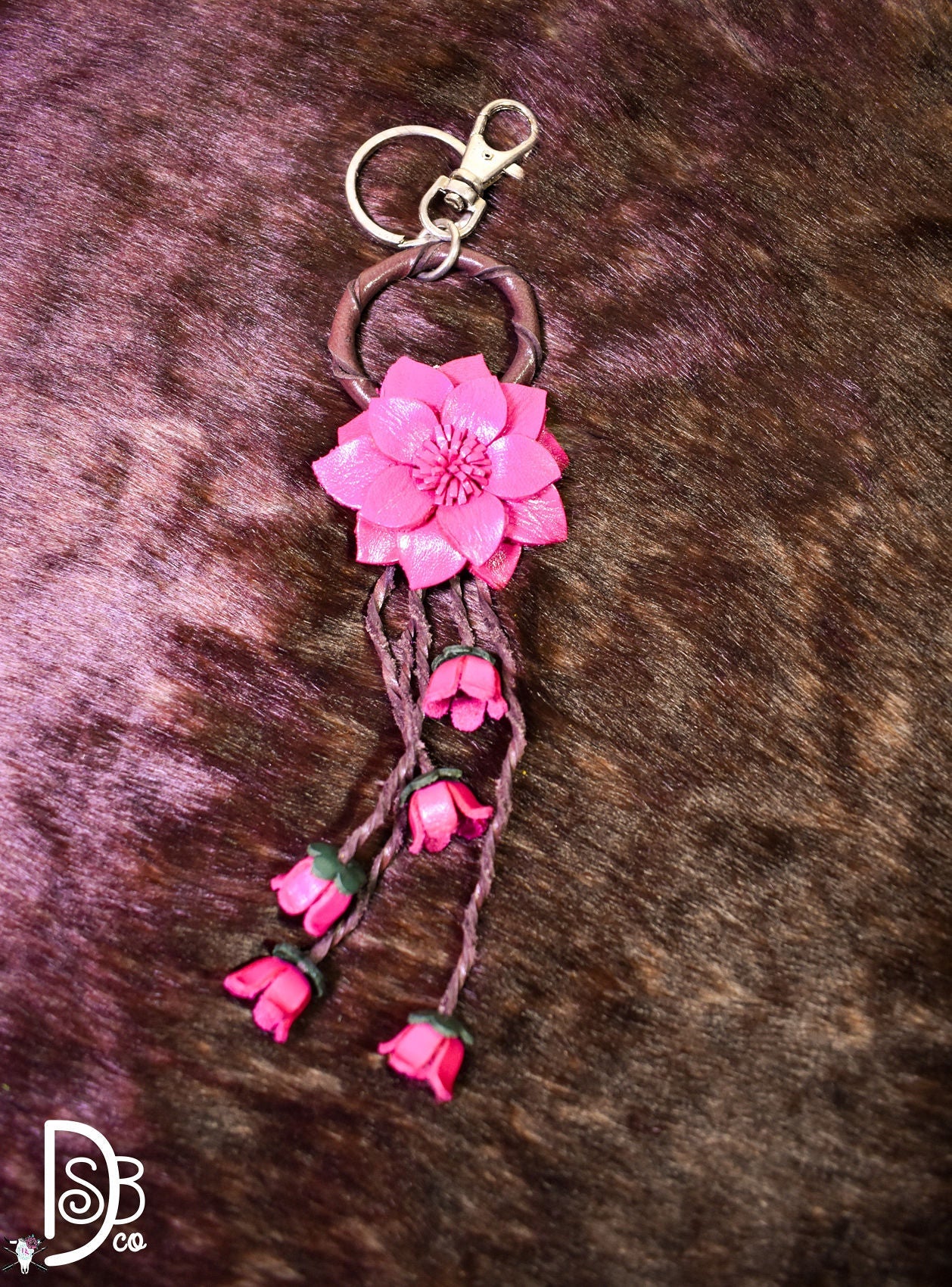 The Leather Flower Key Chain/ Bag Charm - Deadwood South Boutique & Company LLC