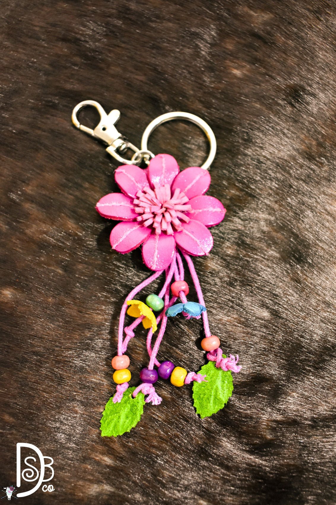 The Leather Flower Key Chain/ Bag Charm - Deadwood South Boutique & Company LLC