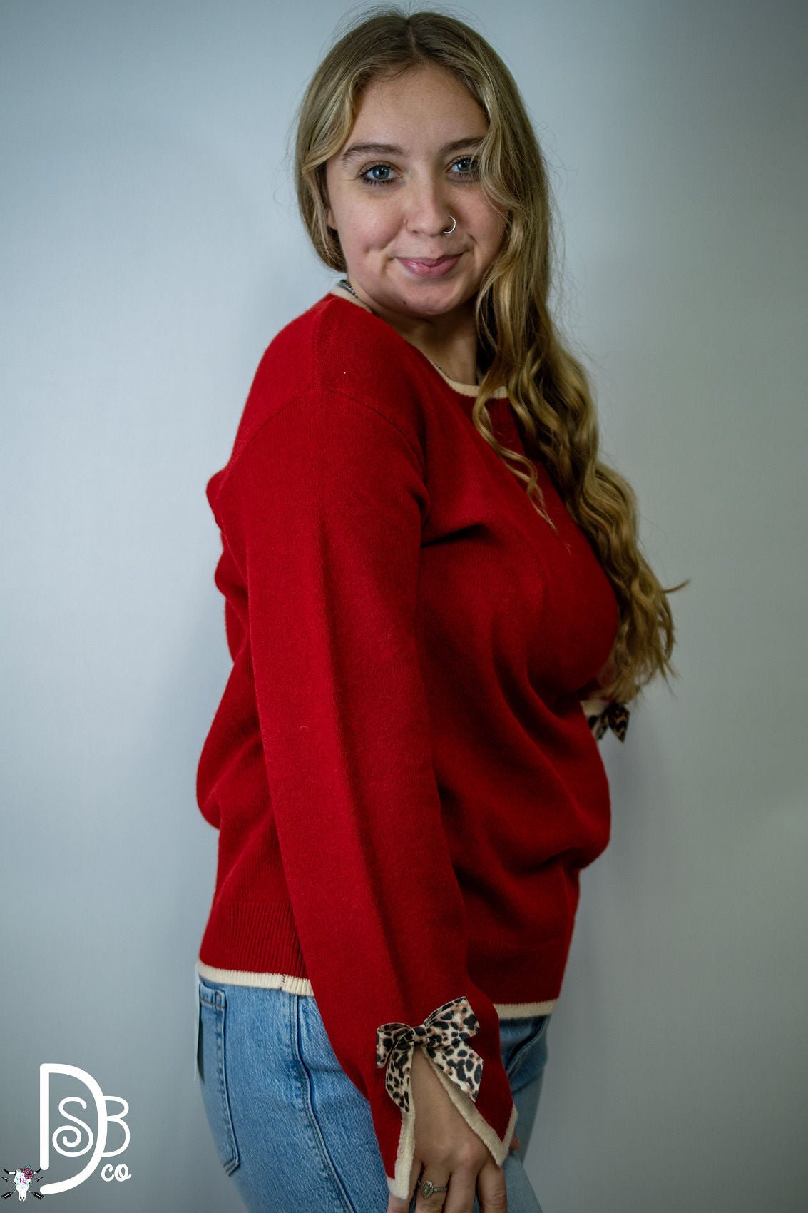 The Madelyne Sweater w/ Leopard Bow Detail - Deadwood South Boutique & Company LLC