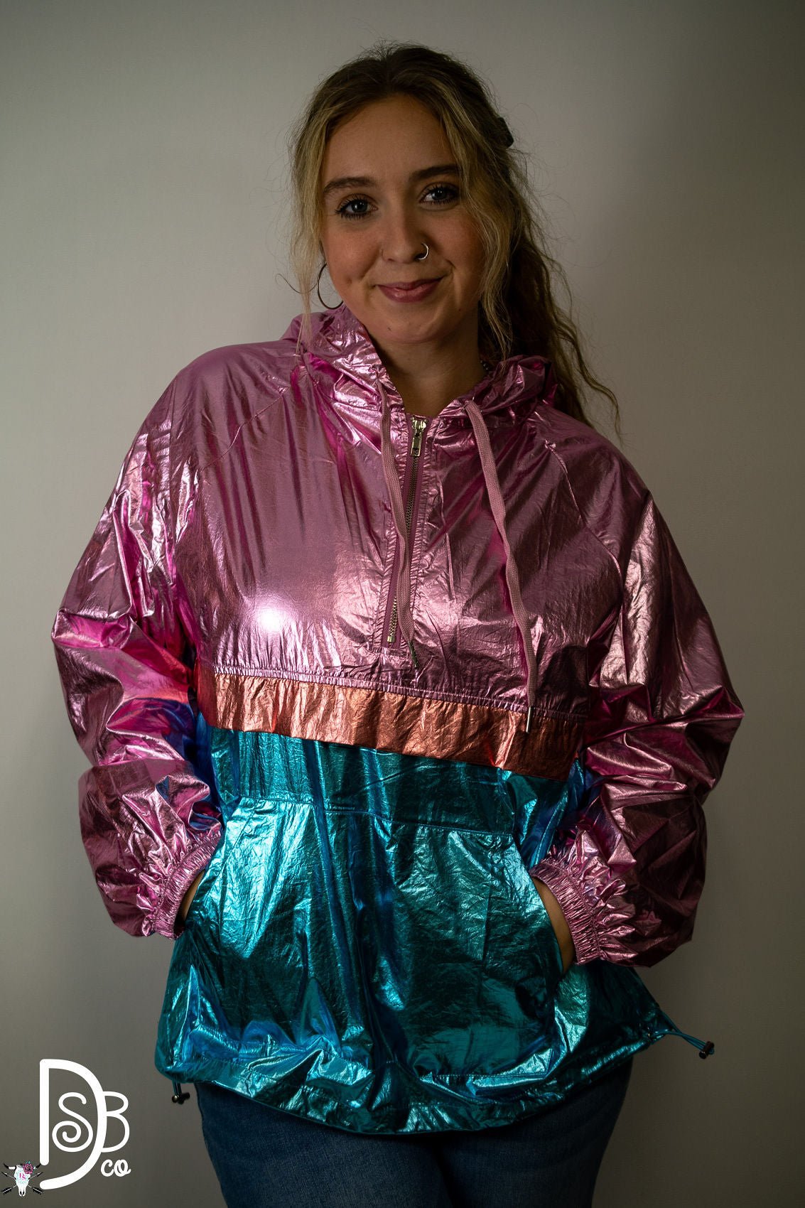 The Metallic Color Block Hooded Windbreaker - Deadwood South Boutique & Company LLC