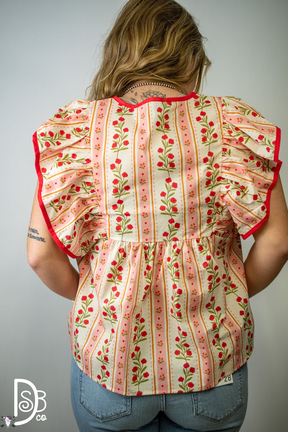 The Red Floral Ruffle Sleeve Top - Deadwood South Boutique & Company LLC