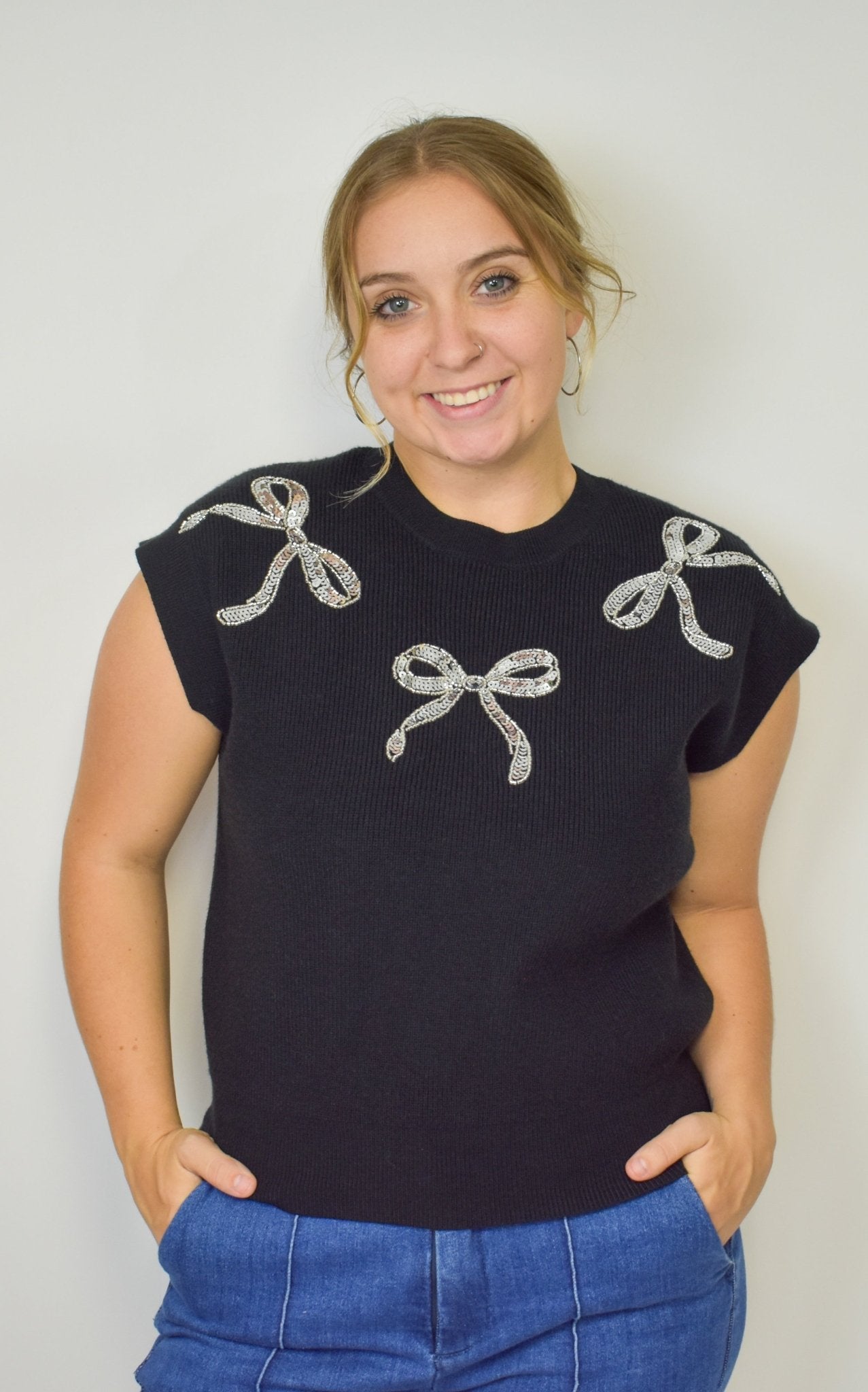 The Sequin Bow Sweater Vest - Deadwood South Boutique & Company LLC