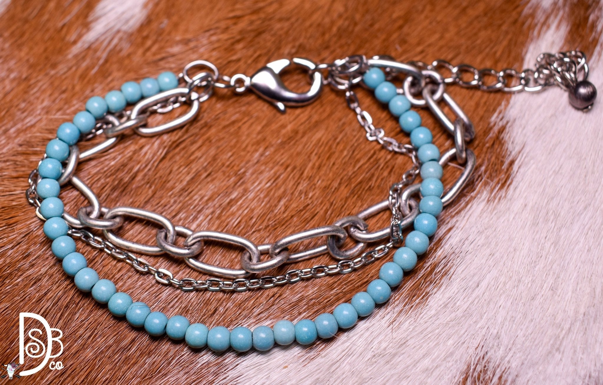 The Turquoise & Chain Adjustable Fashion Bracelet - Deadwood South Boutique & Company LLC