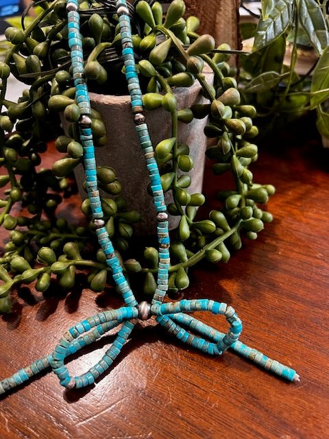 Turquoise 18" Heishi & Varied Sterling Silver Pearl Bow Necklace - Deadwood South Boutique & Company LLC