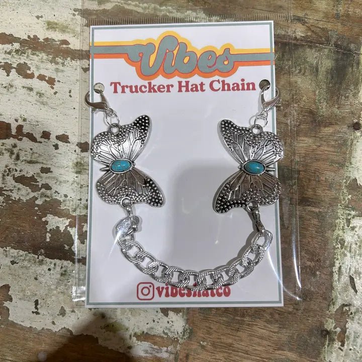 Turquoise & Embossed Fashion Butterfly Trucker Cap Chain - Deadwood South Boutique & Company LLC