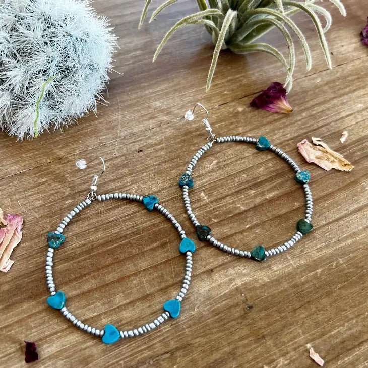 Turquoise Verasite Heart Hoop Earrings - Deadwood South Boutique & Company LLC