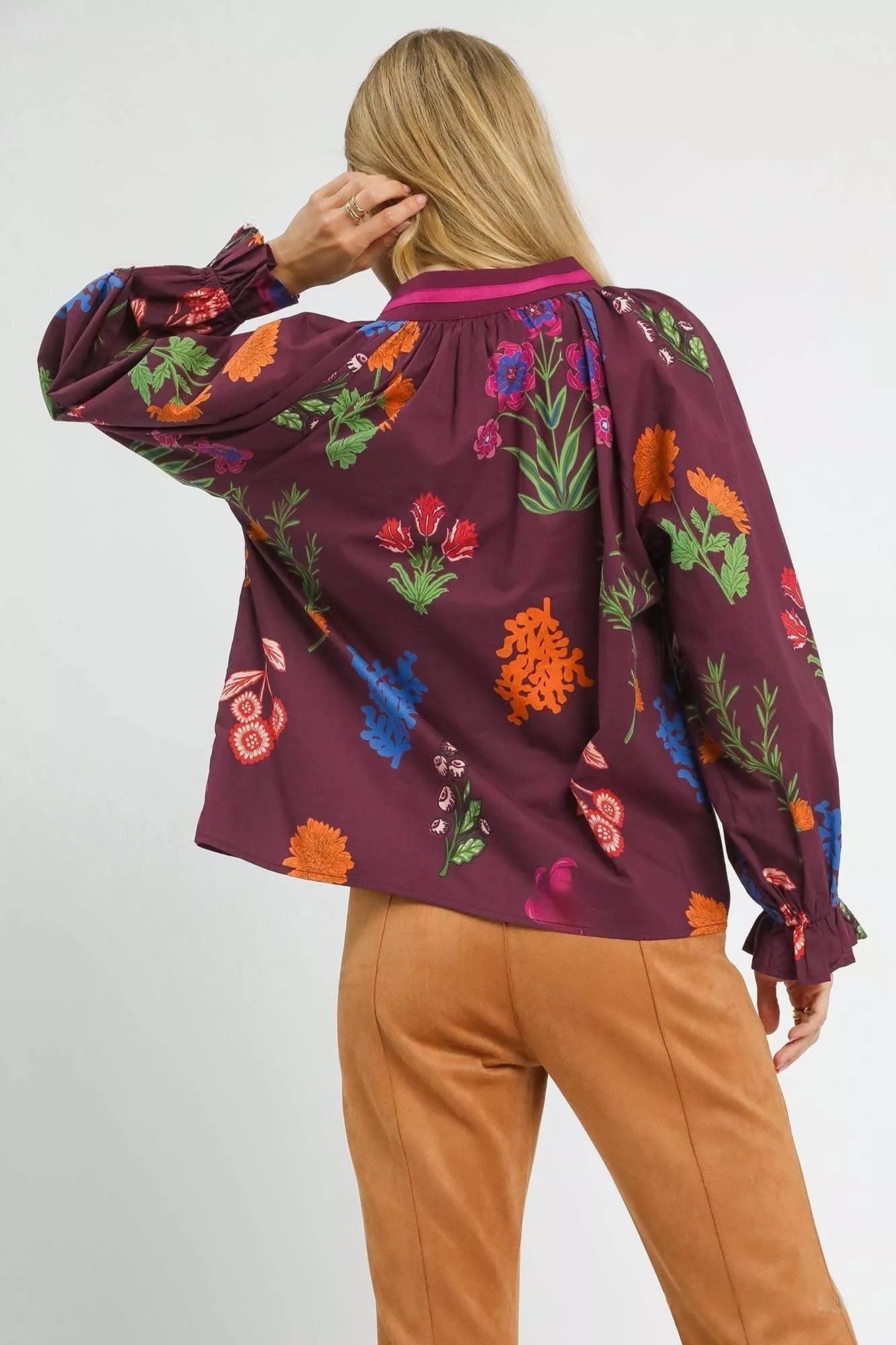 Umgee Floral Print Flounce Sleeve Blouse - Deadwood South Boutique & Company LLC