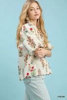 Umgee Floral Print Puff Sleeve Scallop Hem Blouse - Deadwood South Boutique & Company LLC