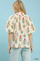 Umgee Floral Print Puff Sleeve Scallop Hem Blouse - Deadwood South Boutique & Company LLC