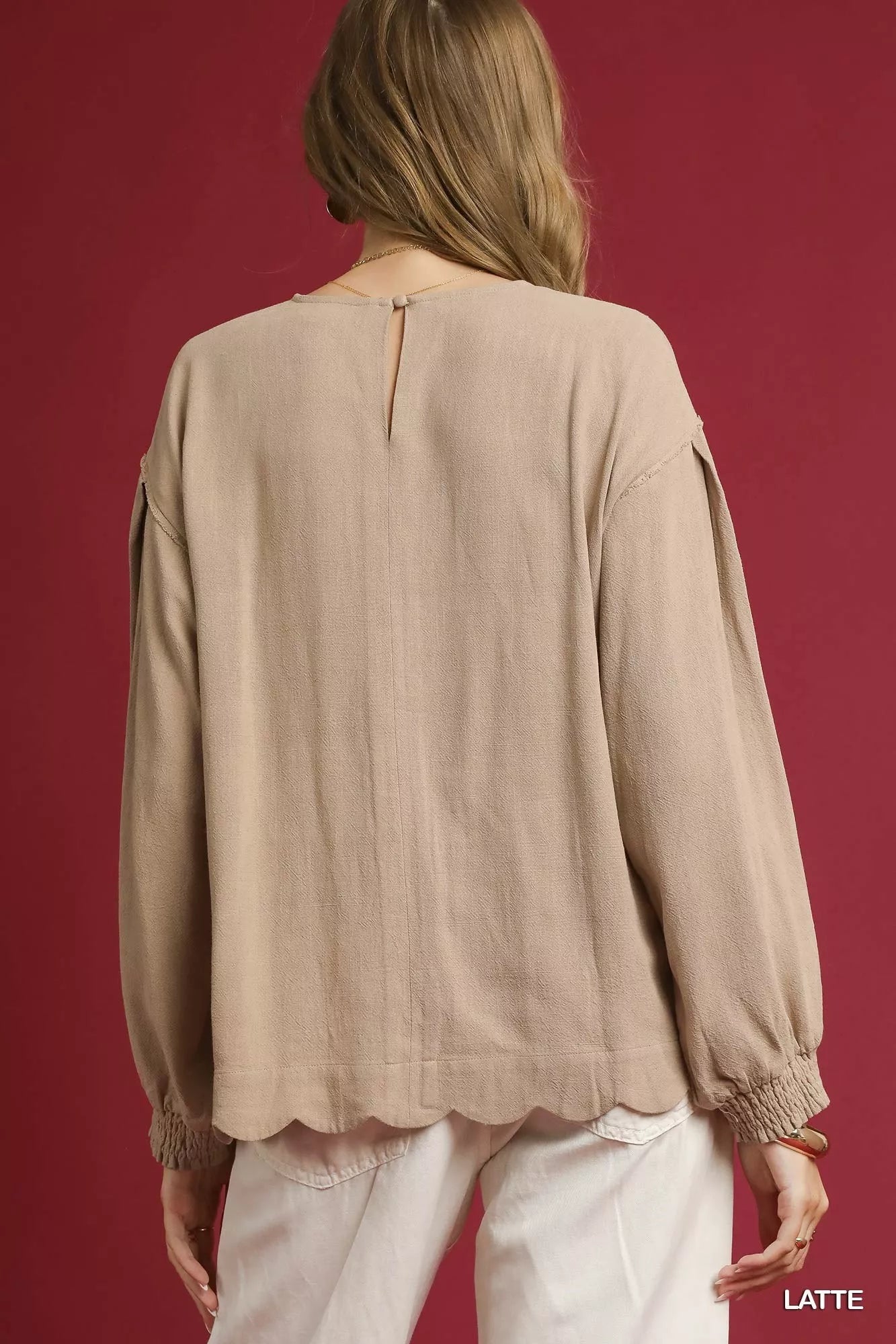 Umgee Linen Scallop Hem Long Sleeve Blouse - Deadwood South Boutique & Company LLC