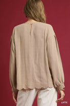Umgee Linen Scallop Hem Long Sleeve Blouse - Deadwood South Boutique & Company LLC