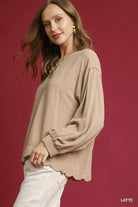 Umgee Linen Scallop Hem Long Sleeve Blouse - Deadwood South Boutique & Company LLC
