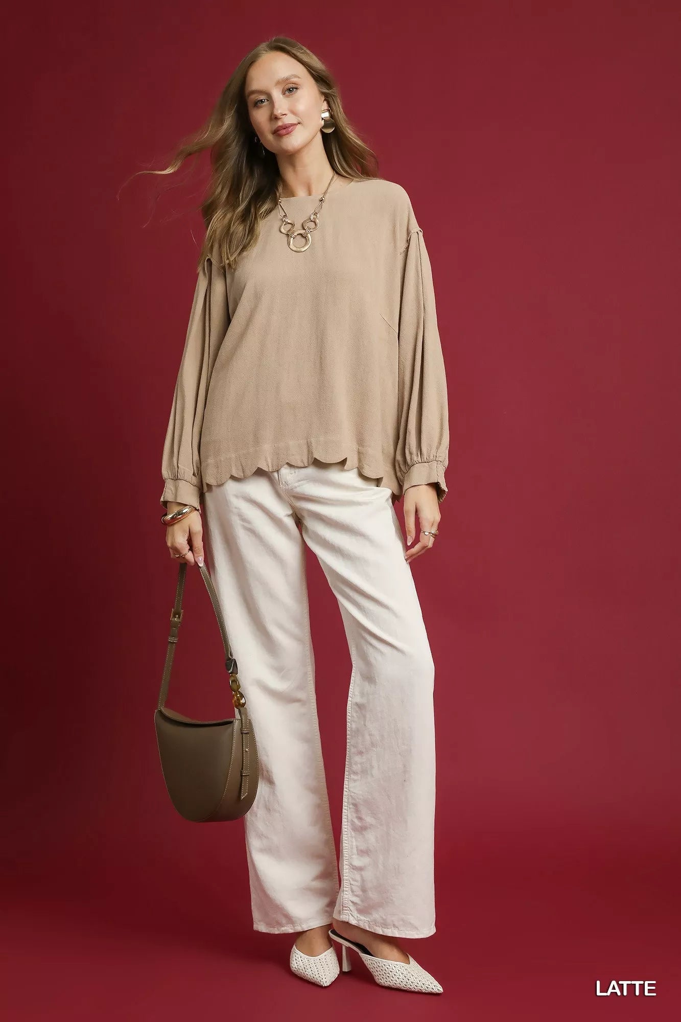 Umgee Linen Scallop Hem Long Sleeve Blouse - Deadwood South Boutique & Company LLC