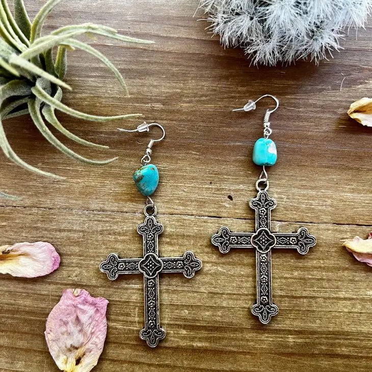 Walkin' with Faith Turquoise Cross Earrings - Deadwood South Boutique & Company LLC