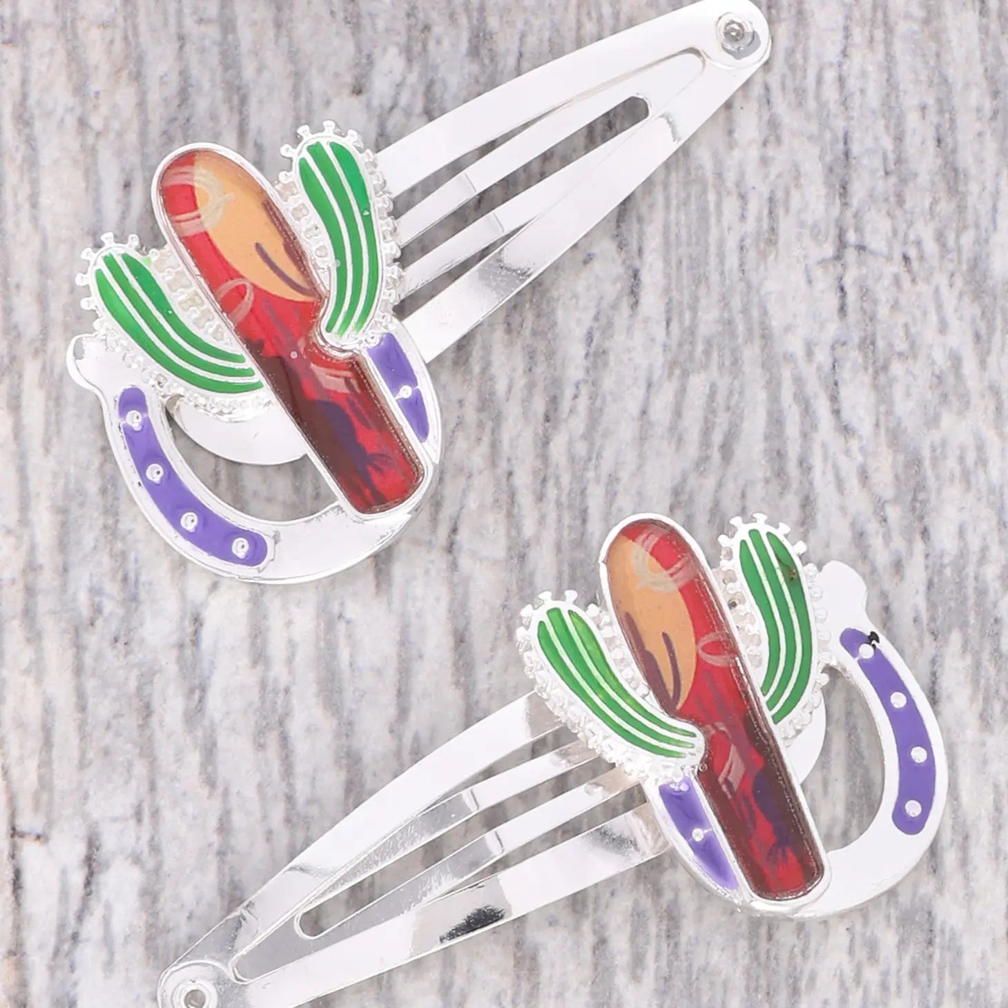 Western Cactus 2 piece Snap Hair Clips - Deadwood South Boutique & Company LLC