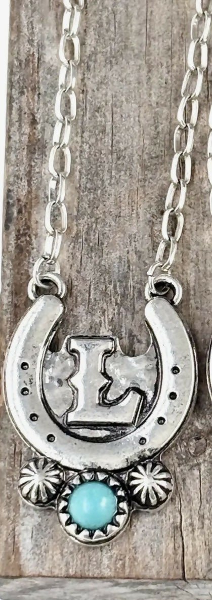 Western Turquoise initial Horseshoe Necklace - Deadwood South Boutique & Company LLC