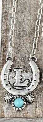 Western Turquoise initial Horseshoe Necklace - Deadwood South Boutique & Company LLC