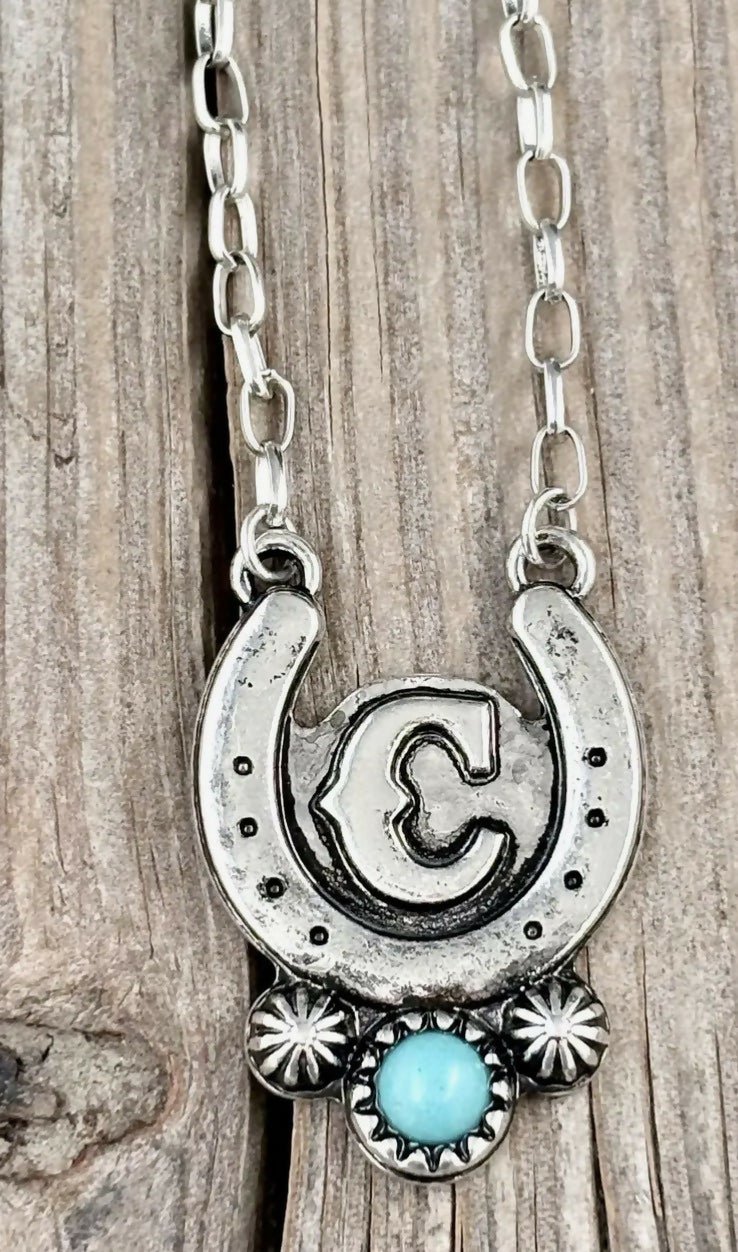 Western Turquoise initial Horseshoe Necklace - Deadwood South Boutique & Company LLC