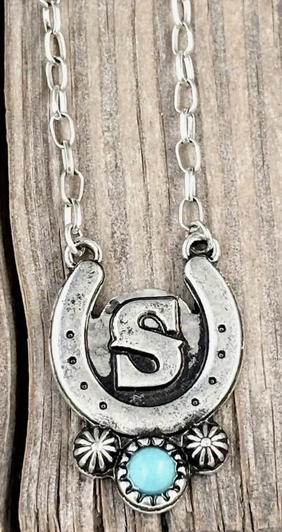 Western Turquoise initial Horseshoe Necklace - Deadwood South Boutique & Company LLC