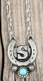 Western Turquoise initial Horseshoe Necklace - Deadwood South Boutique & Company LLC
