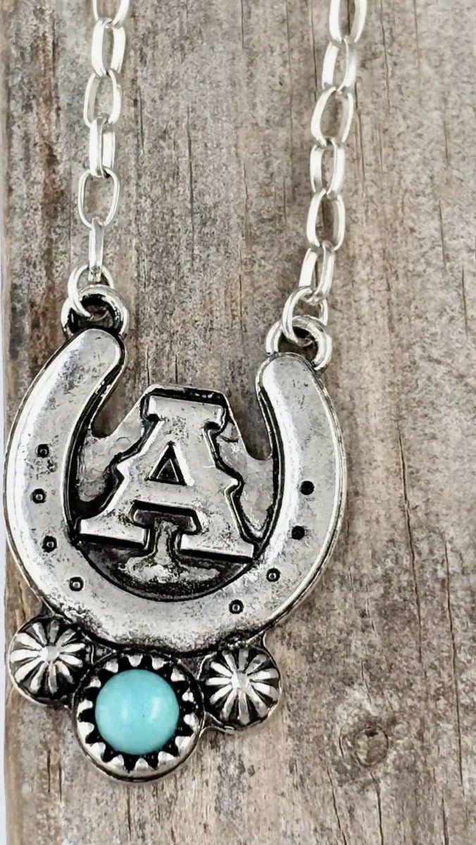 Western Turquoise initial Horseshoe Necklace - Deadwood South Boutique & Company LLC