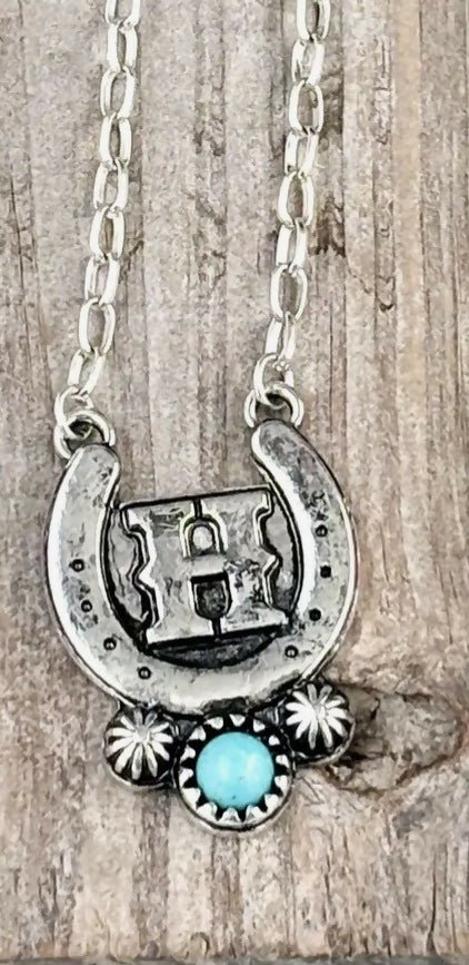 Western Turquoise initial Horseshoe Necklace - Deadwood South Boutique & Company LLC