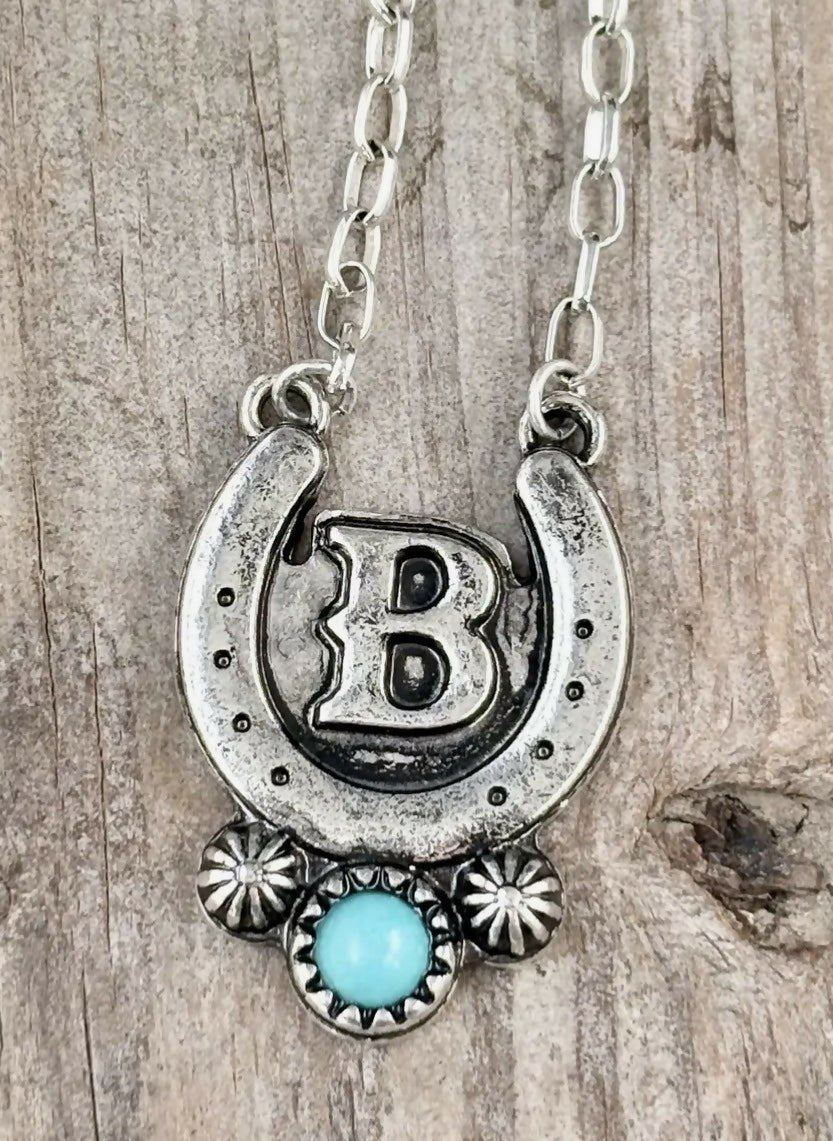 Western Turquoise initial Horseshoe Necklace - Deadwood South Boutique & Company LLC