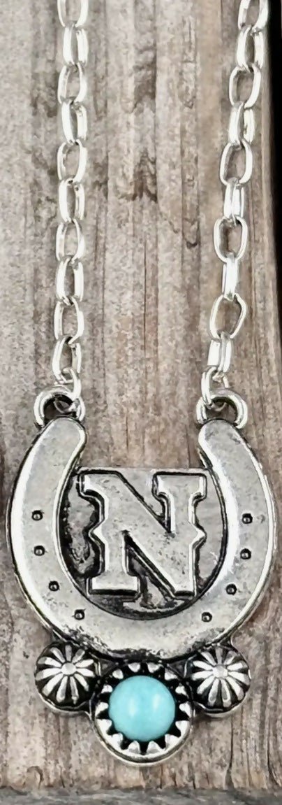 Western Turquoise initial Horseshoe Necklace - Deadwood South Boutique & Company LLC