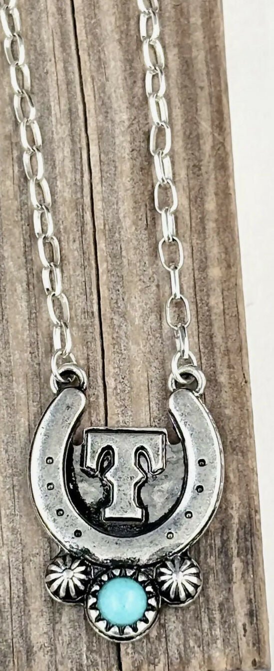Western Turquoise initial Horseshoe Necklace - Deadwood South Boutique & Company LLC