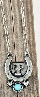 Western Turquoise initial Horseshoe Necklace - Deadwood South Boutique & Company LLC