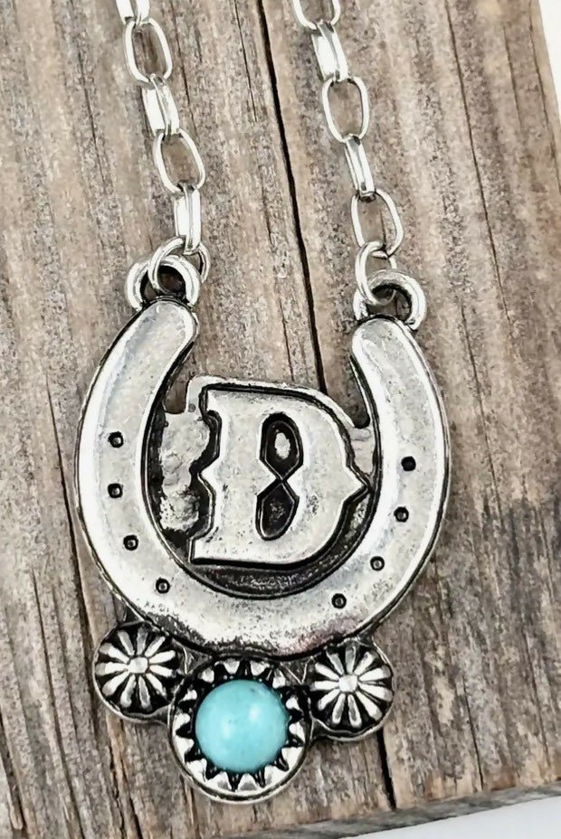 Western Turquoise initial Horseshoe Necklace - Deadwood South Boutique & Company LLC