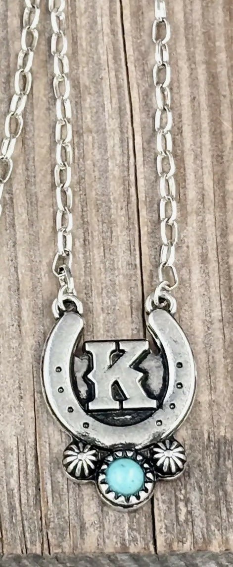 Western Turquoise initial Horseshoe Necklace - Deadwood South Boutique & Company LLC