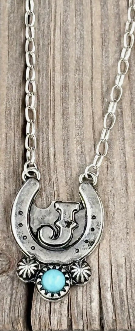 Western Turquoise initial Horseshoe Necklace - Deadwood South Boutique & Company LLC