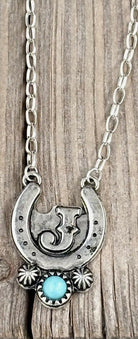 Western Turquoise initial Horseshoe Necklace - Deadwood South Boutique & Company LLC