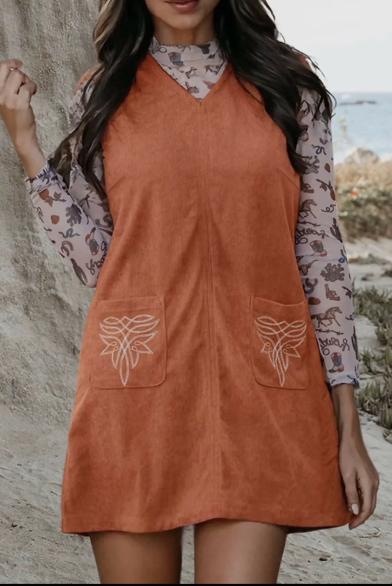 Western Vibe Corduroy Mini Dress - Deadwood South Boutique & Company LLC