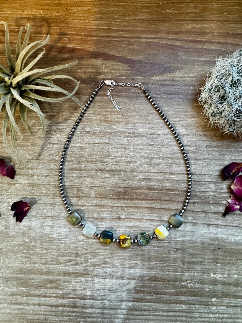 Winnie 3mm Sterling Silver Pearl & Jasper Necklace - Deadwood South Boutique & Company LLC