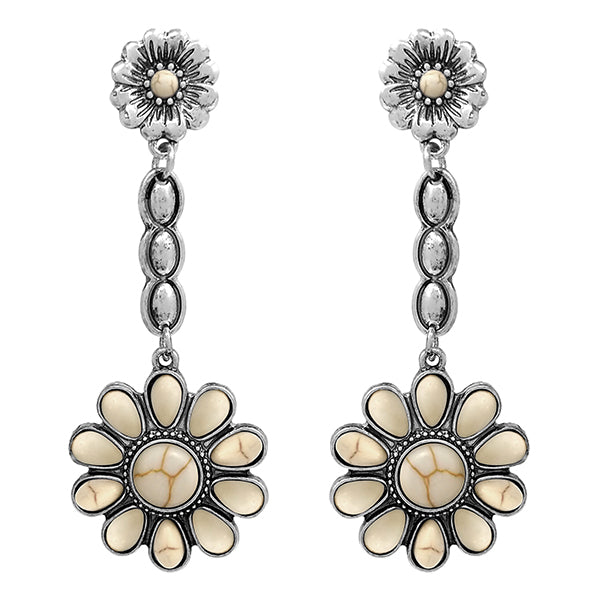 White Flower Stone Earrings