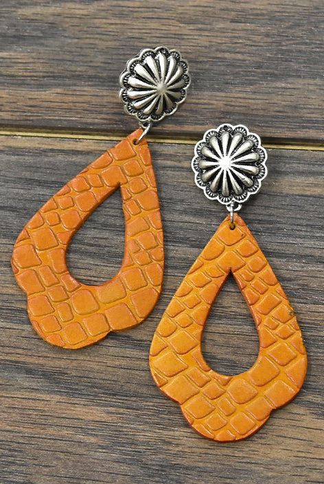 The Concho Tooled Leather Earrings-Earrings-Deadwood South Boutique & Company-Deadwood South Boutique, Women's Fashion Boutique in Henderson, TX