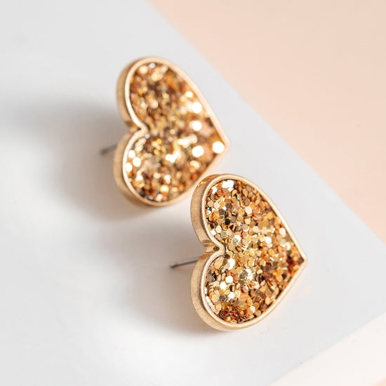 Stardust Glitter Gold Heart Earrings-Clothing Accessories-Deadwood South Boutique & Company-Deadwood South Boutique, Women's Fashion Boutique in Henderson, TX