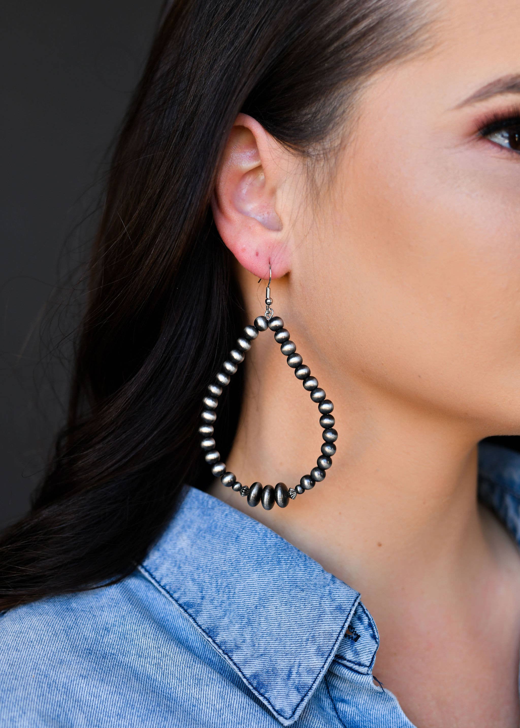 3.5" Faux Navajo Pearl Dangle Hoop Earrings-Earrings-Deadwood South Boutique & Company-Deadwood South Boutique, Women's Fashion Boutique in Henderson, TX