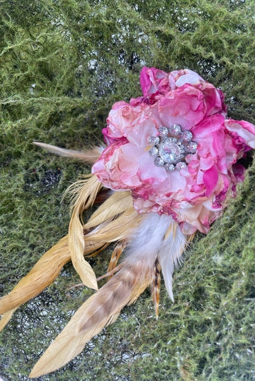 Vintage Rose Silk Rayon Feather Flower Hat Pin-Hat Pins-Deadwood South Boutique & Company-Deadwood South Boutique, Women's Fashion Boutique in Henderson, TX