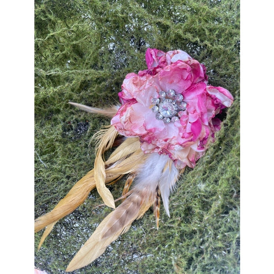 Vintage Rose Silk Rayon Feather Flower Hat Pin