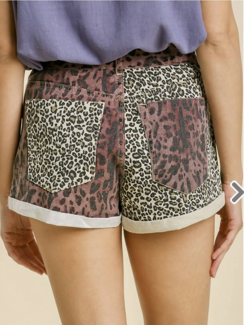 Caroline Mauve & Leopard Shorts-Shorts-Vintage Cowgirl-Deadwood South Boutique, Women's Fashion Boutique in Henderson, TX